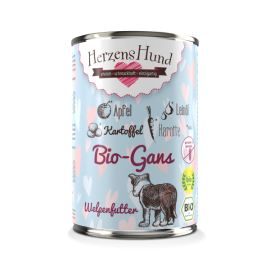 Karma dla szczeniąt HERZENS HUND Bio-Gans Puppy 400 g (70% ekologicznej gęsiny z jabłkiem) - data ważności 1/2026r.