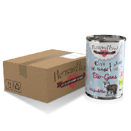 Karma dla szczeniąt HERZENS HUND Bio-Gans Puppy 12 x 400 g (70% ekologicznej gęsiny z jabłkiem) - data ważności 1/2026r.