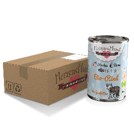 Karma dla szczeniąt HERZENS HUND Bio-Rind Puppy 12 x 400 g (70% ekologicznej wołowiny z dynią) - data ważności 1/2026r.